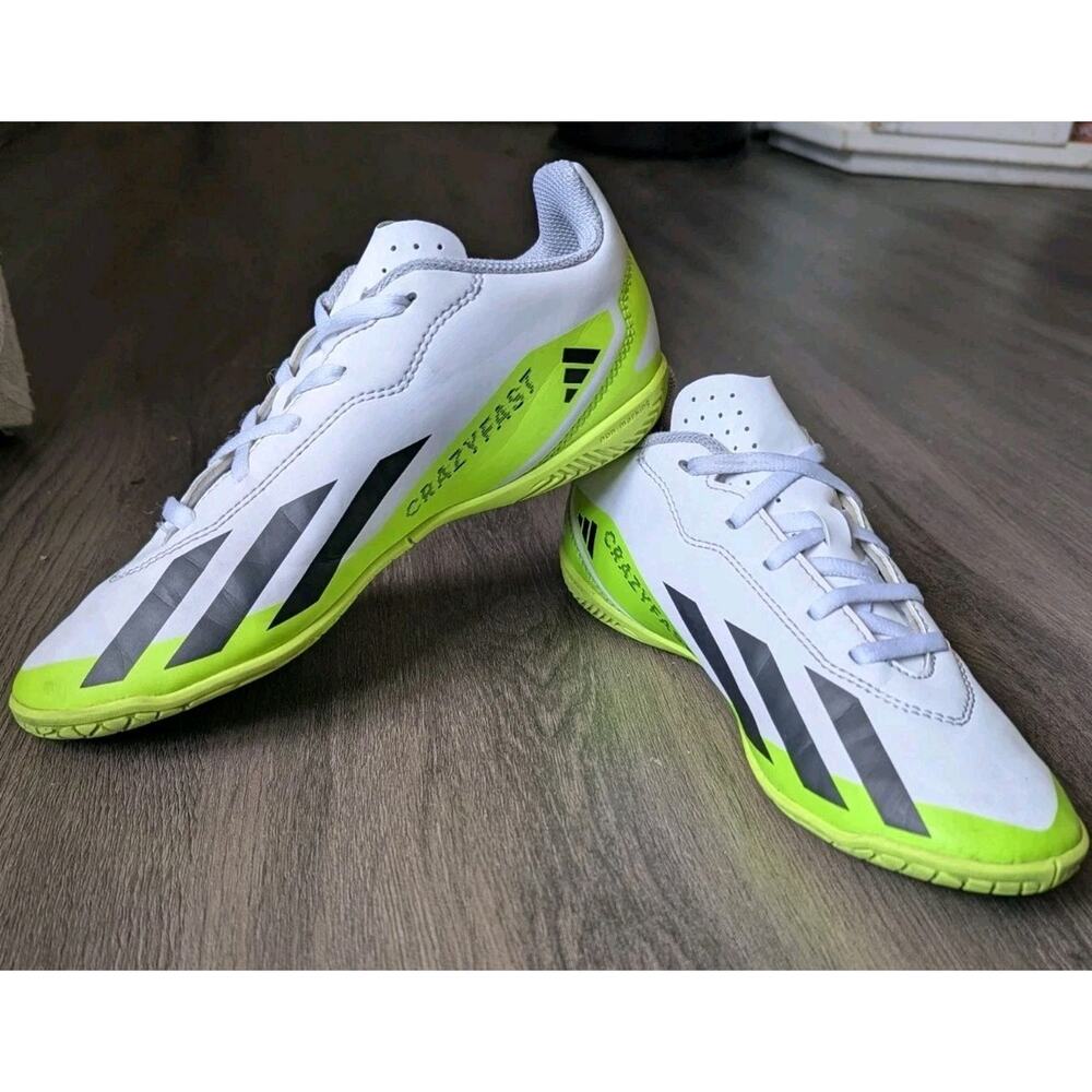 Adidas X Crazyfast.4 Indoor Soccer Shoes White Lucid Lemon 4065 Youth 4.5 Neon